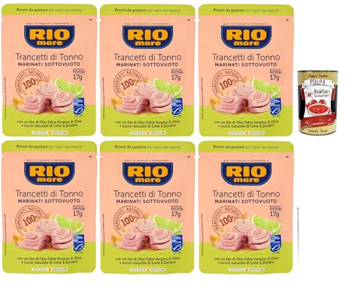 Rio Mare Trancetto Di Tonno Lime E Zenzero, Thunfischstücke mit nativem Olivenöl extra, Ingwer und Limettensaft 6x 70g + Italian Gourmet polpa 400g von Italian Gourmet E.R.