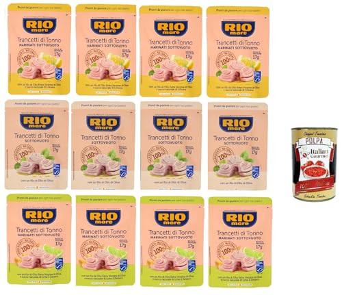 Rio Mare Trancetto Di Tonno Testpaket, Thunfischstücke mit nativem Olivenöl extra, Ingwer und Limettensaft, zitrone und nativem Olivenöl 12x 70g + Italian Gourmet polpa 400g von Italian Gourmet E.R.