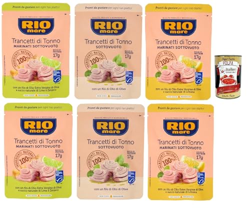 Rio Mare Trancetto Di Tonno Testpaket, Thunfischstücke mit nativem Olivenöl extra, Ingwer und Limettensaft, zitrone und nativem Olivenöl 6x 70g + Italian Gourmet polpa 400g von Italian Gourmet E.R.