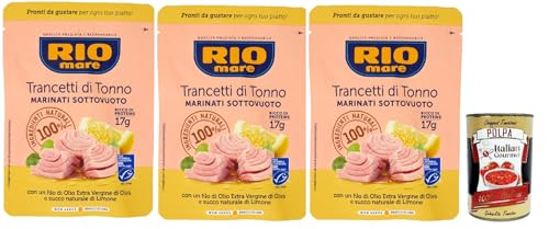 Rio Mare Trancetto Di Tonno e succo di limone, Thunfischstücke mit nativem Olivenöl extra un Zitronensaft 3x 70g + Italian Gourmet polpa 400g von Italian Gourmet E.R.