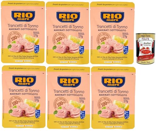 Rio Mare Trancetto Di Tonno e succo di limone, Thunfischstücke mit nativem Olivenöl extra un Zitronensaft 6x 70g + Italian Gourmet polpa 400g von Italian Gourmet E.R.