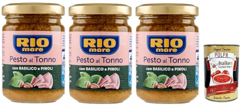 Rio mare Pesto al Tonno con Basilico e Pinoli, Thunfischpesto mit Basilikum und Pinienkernen pasta sauce 3x 130 g + Italian Gourmet polpa 400g von Italian Gourmet E.R.