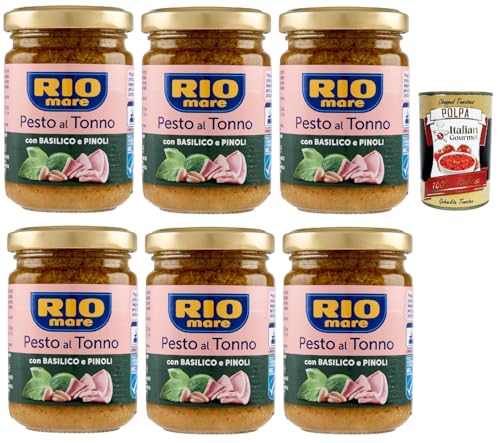 Rio mare Pesto al Tonno con Basilico e Pinoli, Thunfischpesto mit Basilikum und Pinienkernen pasta sauce 6x 130 g + Italian Gourmet polpa 400g von Italian Gourmet E.R.