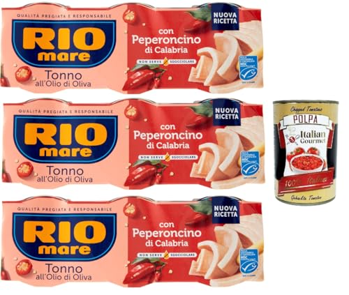 Rio mare Tonno all'Olio di Oliva con Peperoncino di Calabria, Thunfisch mit Olivenöl mit Kalabrien -Chili -Pfeffer 9x 65 g + Italian Gourmet polpa 400g von Italian Gourmet E.R.