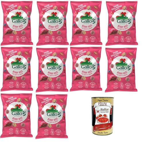 Riso Gallo Gallo's Berry Rice con Riso Rosso al gusto di Frutti di bosco Gallo Rice Gallos Beerenreis mit rotem Reis, aromatisiert mit Beeren 12x30gr + Italian Gourmet Polpa di Pomodoro 400g Dose von Italian Gourmet E.R.