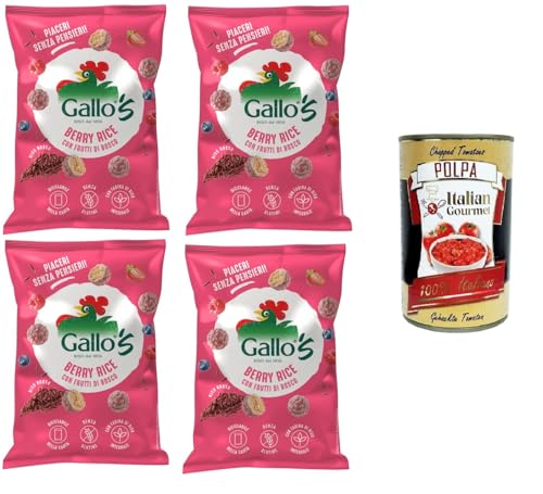 Riso Gallo Gallo's Berry Rice con Riso Rosso al gusto di Frutti di bosco Gallo Rice Gallos Beerenreis mit rotem Reis, aromatisiert mit Beeren 4x30gr + Italian Gourmet Polpa di Pomodoro 400g Dose von Italian Gourmet E.R.