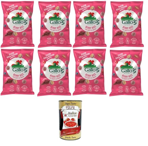 Riso Gallo Gallo's Berry Rice con Riso Rosso al gusto di Frutti di bosco Gallo Rice Gallos Beerenreis mit rotem Reis, aromatisiert mit Beeren 8x30gr + Italian Gourmet Polpa di Pomodoro 400g Dose von Italian Gourmet E.R.