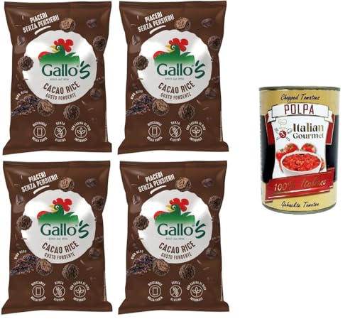 Riso Gallo Riso Cacao Rices Gallos con riso neroal gusto Fondente,Gallo Rice Kakaoreis Gallos Reis mit dunklem schwarzem Reis 4x30gr + Italian Gourmet Polpa di Pomodoro 400g Dose von Italian Gourmet E.R.