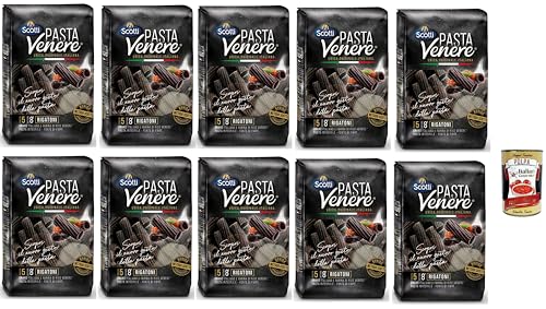 Riso Scotti, Pasta Venere Rigatoni Integrale di Riso Venere, Reispaste, Vollkorn, Faserquelle, Phosphor und Proteine, ideal für eine ausgewogene Ernährung, 10x 400 g + Italian Gourmet polpa 400g von Italian Gourmet E.R.