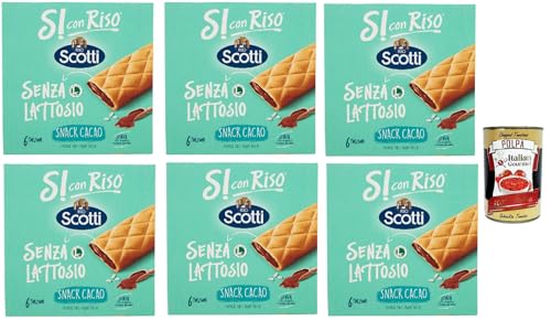 Riso Scotti, Si con Riso, Barretta Snack con Farina di Riso e Ripieno al Cacao, Snackriegel mit Reismehl und laktosefreier Kakaofüllung, Palmöl ohne, 6x 150g + Italian Gourmet polpa 400g von Italian Gourmet E.R.