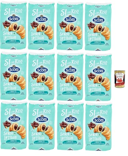 Riso Scotti, Si con Riso - Cornetti Senza Lattosio nocciola, Laktosefreie Croissants mit Haselnusscreme – Kuchen Laktosefreie süßer Snacks, ohne Palmöl, 12x 240g + Italian Gourmet polpa 400g von Italian Gourmet E.R.