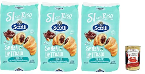 Riso Scotti, Si con Riso - Cornetti Senza Lattosio nocciola, Laktosefreie Croissants mit Haselnusscreme – Kuchen Laktosefreie süßer Snacks, ohne Palmöl, 3x 240g + Italian Gourmet polpa 400g von Italian Gourmet E.R.