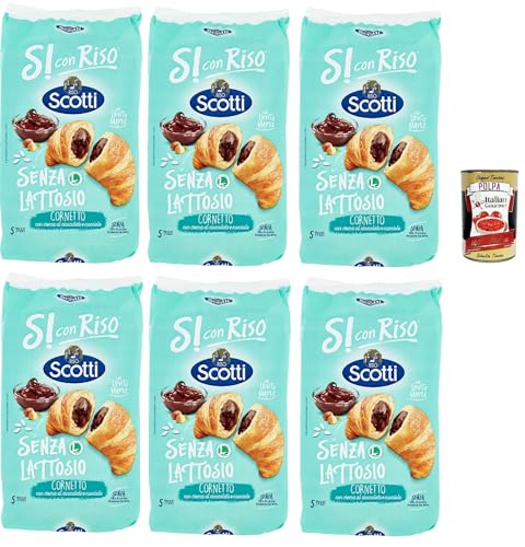 Riso Scotti, Si con Riso - Cornetti Senza Lattosio nocciola, Laktosefreie Croissants mit Haselnusscreme – Kuchen Laktosefreie süßer Snacks, ohne Palmöl, 6x 240g + Italian Gourmet polpa 400g von Italian Gourmet E.R.