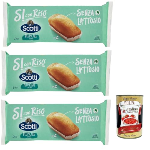 Riso Scotti, Si con Riso - Plumcake con Riso, Plumcake mit Reis, Kuchen Laktose -freie Süße Snacks, Palmöl ohne, 3x 190g + Italian Gourmet polpa 400g von Italian Gourmet E.R.