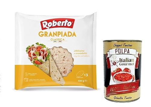 Roberto GranPiada Classica,Dünnes und Duftendes Piadina Brot,Packung mit 330g, Jede Packung enthält 3 Wraps + Italian Gourmet Polpa di Pomodoro 400g Dose von Italian Gourmet E.R.