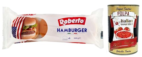 Roberto Hamburger Brot,Packung mit 300g, Jede Packung enthält 6 Hamburger Buns + Italian Gourmet Polpa di Pomodoro 400g Dose von Italian Gourmet E.R.