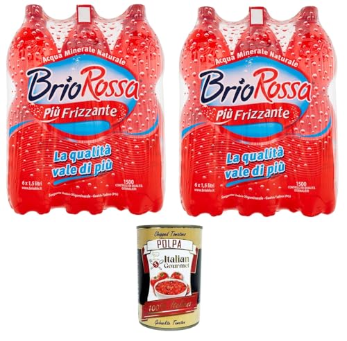 Rocchetta Brio Rossa Più Frizzante Mehr prickelndes oligomineralisches natürliches Mineralwasser 12x1.5lt + Italian Gourmet polpa 400g von Italian Gourmet E.R.