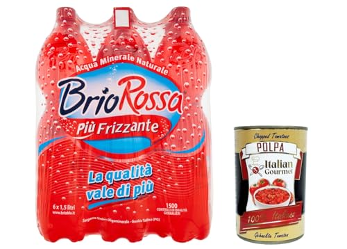 Rocchetta Brio Rossa Più Frizzante Mehr prickelndes oligomineralisches natürliches Mineralwasser 6x1.5lt + Italian Gourmet polpa 400g von Italian Gourmet E.R.