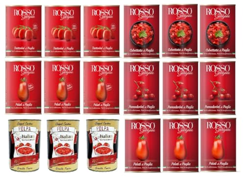 Rosso Gargano pomodori di Puglia Mega testpaket, tomaten von Apulia, tomaten dosen 15x 400g + Italian Gourmet polpa 3x 400g von Italian Gourmet E.R.