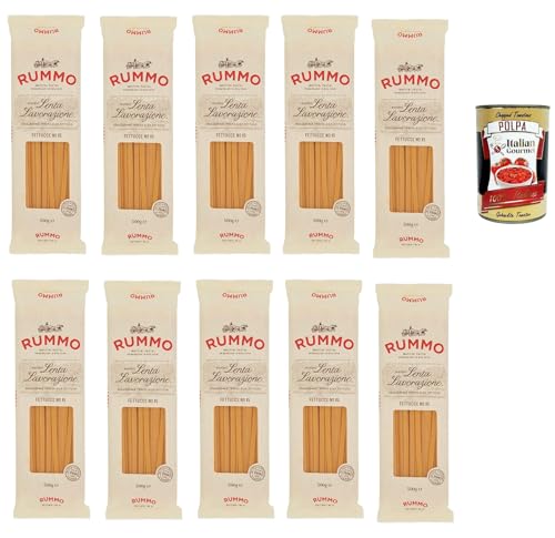 Rummo Fettucce n° 15 Pasta Lenta Lavorazione Teigwaren aus Hartweizengrieß Bronze-Zeichnung 10x 500g + Italian Gourmet polpa 400g von Italian Gourmet E.R.