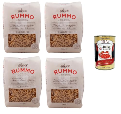 Rummo Gramigna N°98 Pasta Lenta Lavorazione Teigwaren aus Hartweizengrieß Bronze-Zeichnung 4x 500gr + Italian Gourmet polpa 400g von Italian Gourmet E.R.