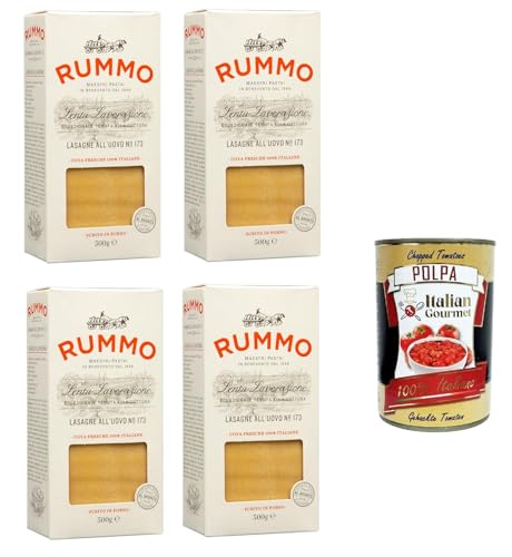 Rummo Lasagne all'uovo n.173 Bronze Gezeichnete, Pasta mit ei, Eierpaste 4x Packungen mit 500 g + Italian Gourmet polpa 400g von Italian Gourmet E.R.