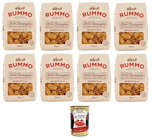 Rummo Mafaldotte N°159 Pasta Lenta Lavorazione Teigwaren aus Hartweizengrieß Bronze-Zeichnung 8x 500gr + Italian Gourmet polpa 400g von Italian Gourmet E.R.