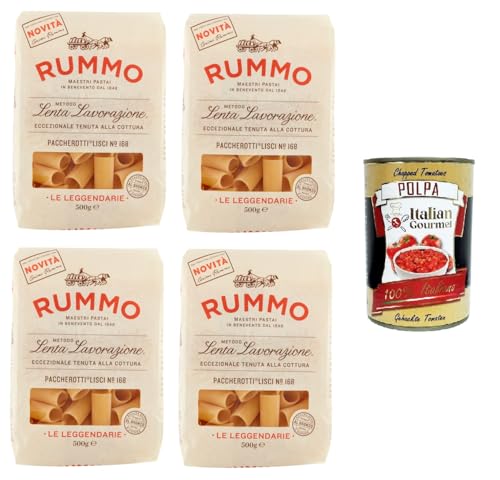 Rummo Paccherotti N°168 Le Leggendarie Pasta Lenta Lavorazione Teigwaren aus Hartweizengrieß Bronze-Zeichnung 4x 500gr + Italian Gourmet polpa 400g von Italian Gourmet E.R.