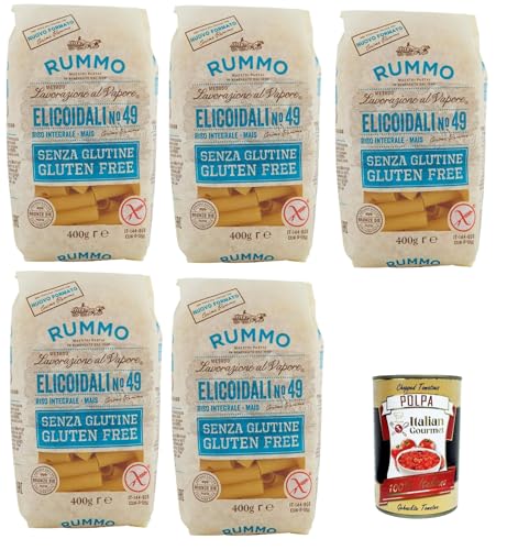 Rummo Pasta Nudeln Glutenfreie Elicoidali N 49, Bronze Gezeichnete gluteinfrei, perfekt für Menschen mit Zöliakie oder Glutenunverträglichkeit, 5x 400 g + Italian Gourmet polpa 400g von Italian Gourmet E.R.