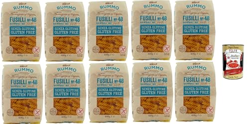 Rummo Pasta Nudeln Glutenfreie Fusilli N° 48, Bronze Gezeichnete gluteinfrei, perfekt für Menschen mit Zöliakie oder Glutenunverträglichkeit, 10x 400 g + Italian Gourmet polpa 400g von Italian Gourmet E.R.