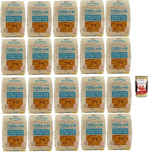 Rummo Pasta Nudeln Glutenfreie Fusilli N° 48, Bronze Gezeichnete gluteinfrei, perfekt für Menschen mit Zöliakie oder Glutenunverträglichkeit, 20x 400 g + Italian Gourmet polpa 400g von Italian Gourmet E.R.