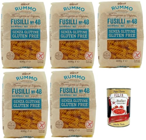 Rummo Pasta Nudeln Glutenfreie Fusilli N° 48, Bronze Gezeichnete gluteinfrei, perfekt für Menschen mit Zöliakie oder Glutenunverträglichkeit, 5x 400 g + Italian Gourmet polpa 400g von Italian Gourmet E.R.