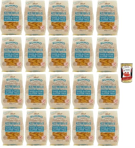 Rummo Pasta Nudeln Glutenfreie Mezze Penne Rigate, Bronze Gezeichnete gluteinfrei, perfekt für Menschen mit Zöliakie oder Glutenunverträglichkeit, 20x 400 g + Italian Gourmet polpa 400g von Italian Gourmet E.R.