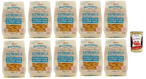 Rummo Pasta Nudeln Glutenfreie Mezze Penne Rigate N° 28, Bronze Gezeichnete gluteinfrei, perfekt für Menschen mit Zöliakie oder Glutenunverträglichkeit, 10x 400 g + Italian Gourmet polpa 400g von Italian Gourmet E.R.