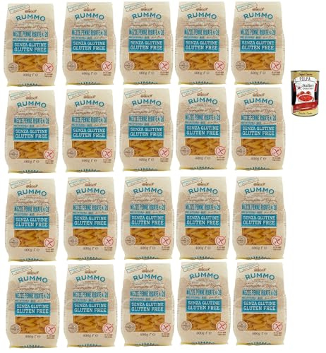 Rummo Pasta Nudeln Glutenfreie Mezze Penne Rigate N° 28, Bronze Gezeichnete gluteinfrei, perfekt für Menschen mit Zöliakie oder Glutenunverträglichkeit, 20x 400 g + Italian Gourmet polpa 400g von Italian Gourmet E.R.