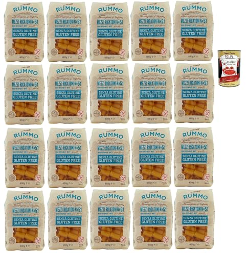 Rummo Pasta Nudeln Glutenfreie Mezzi Rigatoni N° 51, Bronze Gezeichnete gluteinfrei, perfekt für Menschen mit Zöliakie oder Glutenunverträglichkeit, 20x 400 g + Italian Gourmet polpa 400g von Italian Gourmet E.R.