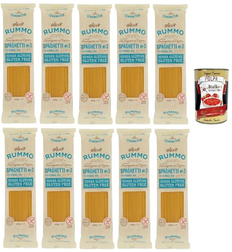 Rummo Pasta Nudeln Glutenfreie Spaghetti, Bronze Gezeichnete gluteinfrei, perfekt für Menschen mit Zöliakie oder Glutenunverträglichkeit, 10x 400 g + Italian Gourmet polpa 400g von Italian Gourmet E.R.