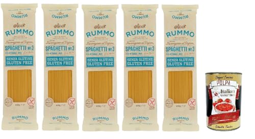 Rummo Pasta Nudeln Glutenfreie Spaghetti, Bronze Gezeichnete gluteinfrei, perfekt für Menschen mit Zöliakie oder Glutenunverträglichkeit, 5x 400 g + Italian Gourmet polpa 400g von Italian Gourmet E.R.