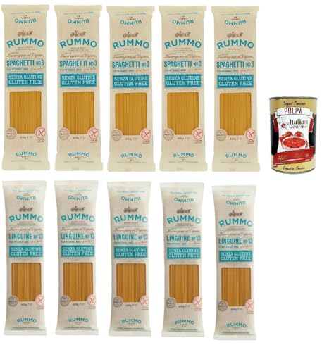 Rummo Pasta Nudeln Glutenfreie Spaghetti und Linguine, Bronze Gezeichnete gluteinfrei, perfekt für Menschen mit Zöliakie oder Glutenunverträglichkeit, 10x 400 g + Italian Gourmet polpa 400g von Italian Gourmet E.R.