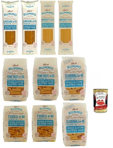 Rummo Pasta Nudeln Glutenfreie Testpaket, Bronze Gezeichnete gluteinfrei, perfekt für Menschen mit Zöliakie oder Glutenunverträglichkeit, 10x 400 g + Italian Gourmet polpa 400g von Italian Gourmet E.R.