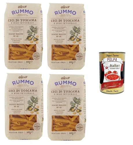 Rummo Penne Rigate N°66 Glutenfreie Pasta mit toskanischen Kichererbsen und braunem Reis 4x 300gr + Italian Gourmet polpa 400g von Italian Gourmet E.R.