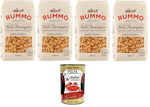 Rummo Tubetti Zita N°31 Hartweizengrieß Pasta Italienische Nudeln 4x500g Packung + Italian Gourmet Polpa di Pomodoro 400g Dose von Italian Gourmet E.R.