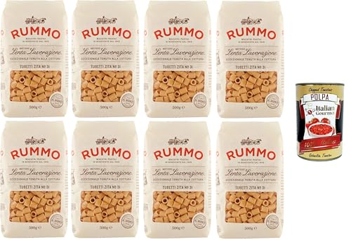 Rummo Tubetti Zita N°31 Hartweizengrieß Pasta Italienische Nudeln 8x500g Packung + Italian Gourmet Polpa di Pomodoro 400g Dose von Italian Gourmet E.R.