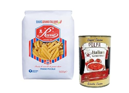 Russo Penne Piccole N°12 Hartweizengrieß Pasta,100% Italienischer Weizen,500g-Packung + Italian Gourmet Polpa di Pomodoro 400g Dose von Italian Gourmet E.R.