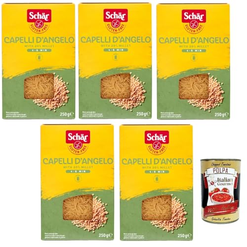 SCHÄR Senza Glutine Capelli d'angelo, Glutenfrei Pasta mit 20% Hirse, gluten free pasta, 5x 250g + Italian Gourmet polpa 400g von Italian Gourmet E.R.