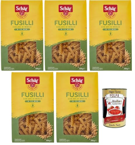 SCHÄR Senza Glutine Fusilli, Glutenfrei Pasta mit 20% Hirse, gluten free pasta, 5x 500g + Italian Gourmet polpa 400g von Italian Gourmet E.R.