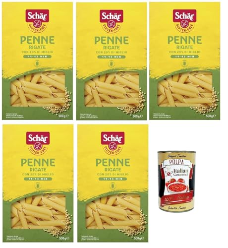 SCHÄR Senza Glutine Penne rigate, Glutenfrei Pasta mit 20% Hirse, gluten free pasta, 5x 500g + Italian Gourmet polpa 400g von Italian Gourmet E.R.