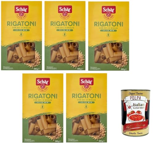 SCHÄR Senza Glutine Rigatoni Glutenfrei Pasta mit 20% Hirse, gluten free pasta, 5x 500g + Italian Gourmet polpa 400g von Italian Gourmet E.R.