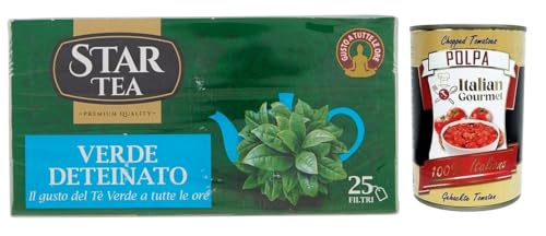 STAR Tea Verde Deteinato,Grüner Tee ohne Tein,Packung mit 25 Filtern + Italian Gourmet Polpa di Pomodoro 400g Dose von Italian Gourmet E.R.