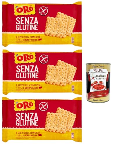 Saiwa Oro Biscotti , senza Glutine, Gluten -freie Kekse, gluten free biscuits, Ideal für ein glutenfreies Frühstück, 3x 200g + Italian Gourmet polpa 400g von Italian Gourmet E.R.